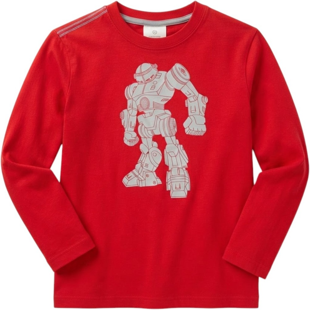 Hanna Andersson Boys Red Robot Graphic Tee Long Sleeve Shirt Size 130 US 8 47219